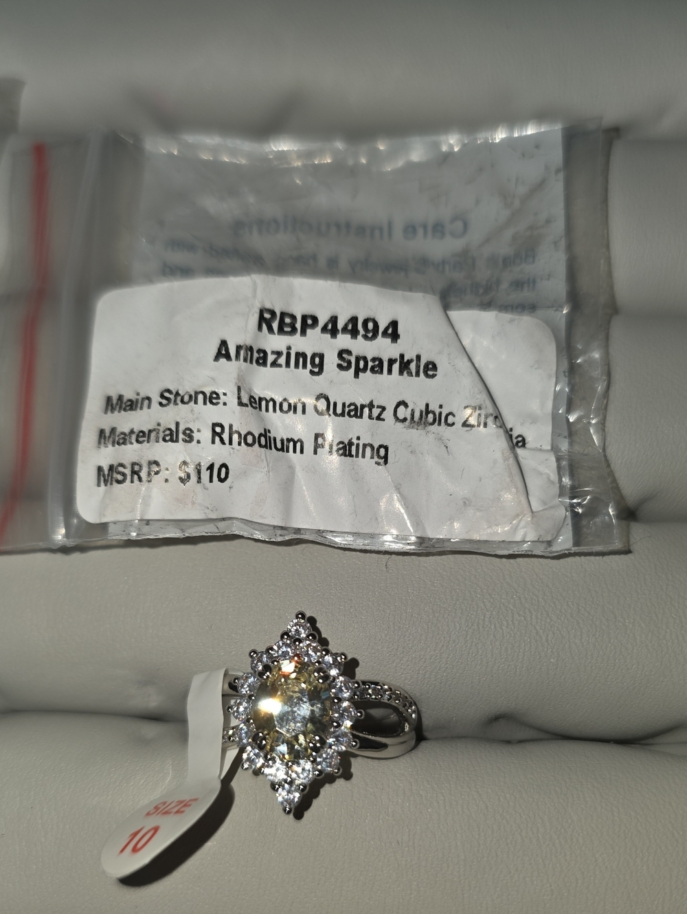 Amazing Sparkle Rhodium Lemon Quartz Halo Ring - Lemon Yellow